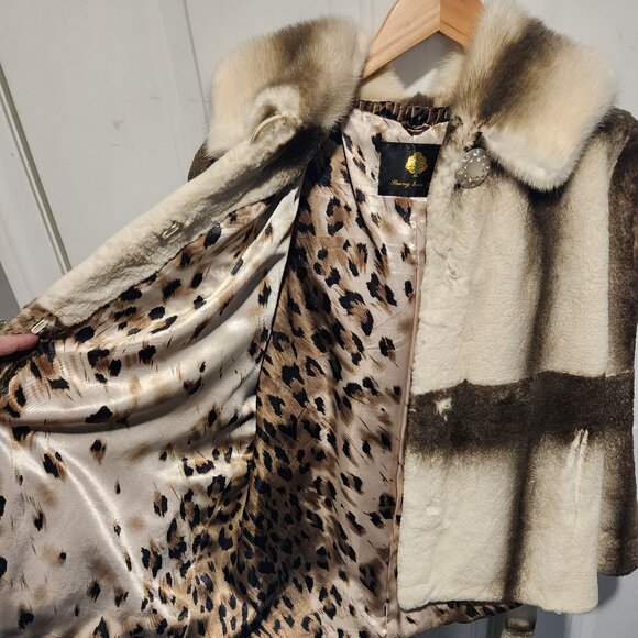 Womens Large Hooded Sheared Rex Rabbit Fur Jacket with Mink Fur Hood and Collar - Picture 5 of 11